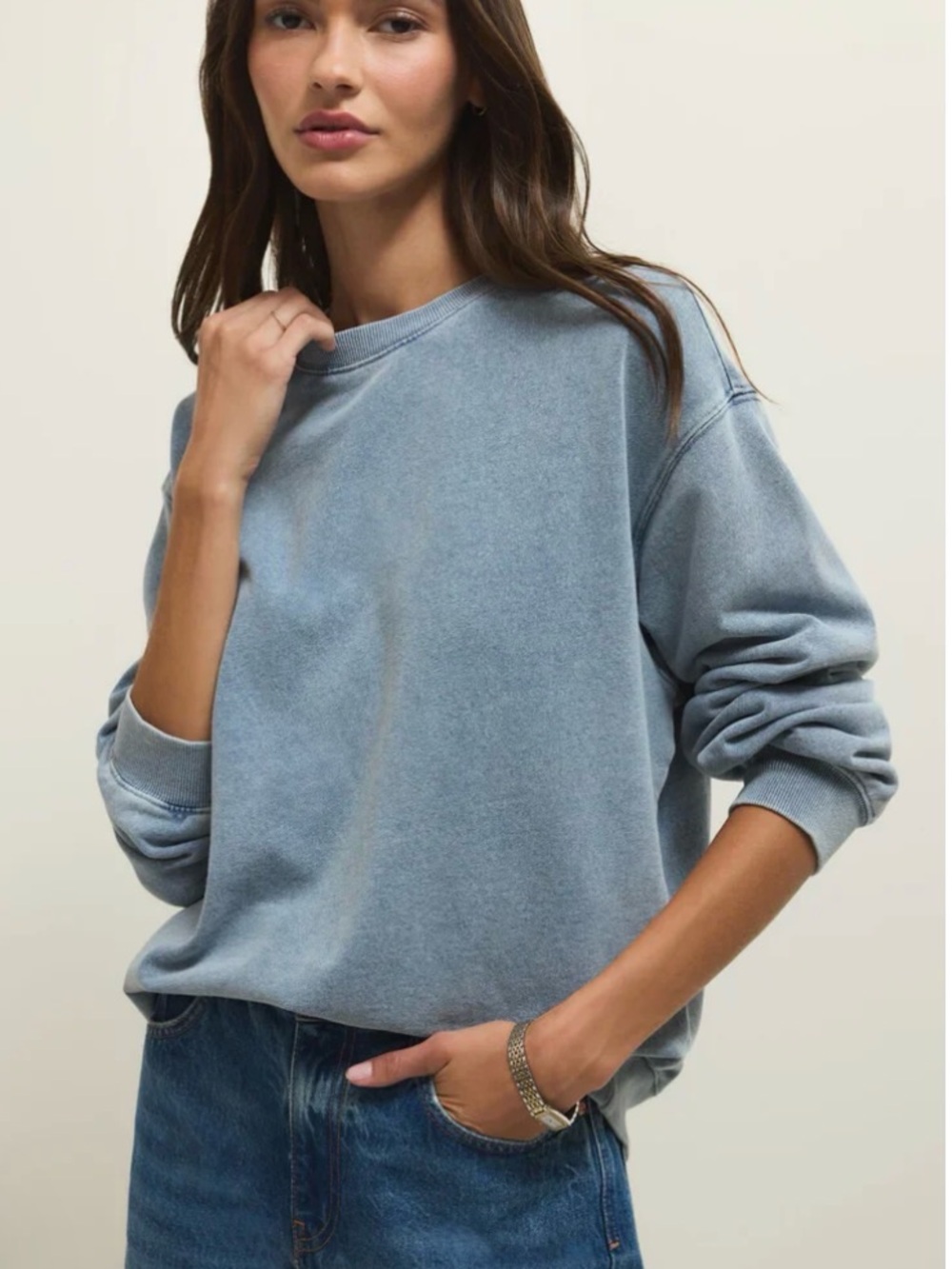 NWT Z Supply Boyfriend Denim Sweatshirt Ocean Air Blue Vintage M